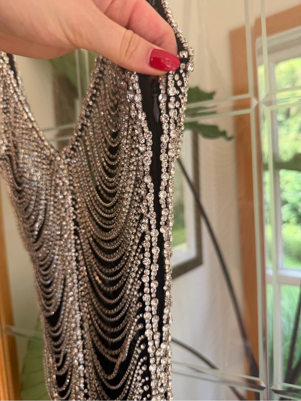 Retrofete Black Mesh Mini Dress with Silver Crystal Embellishment - Picture 8 of 8